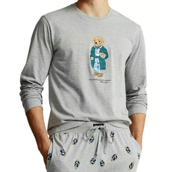 Polo Ralph Lauren Polo Bear Jogger Pajamas Set Size M/MED Heather Grey With Bear - Picture 3 of 8